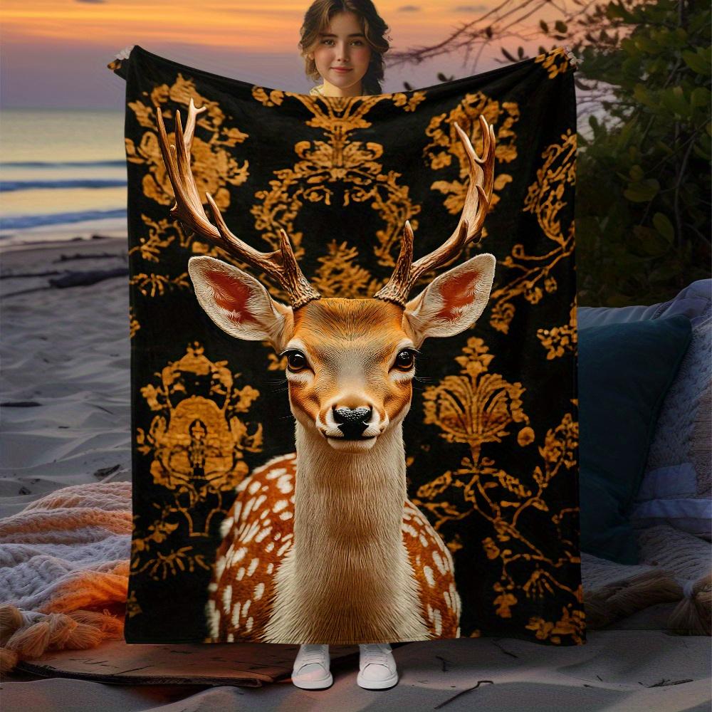 1pc Cute Sika Deer Blanket- Lightweight Flannel Throw for Sofa, Outdoor, Camping, Livingroom, Office, Chair, and Bed - Digital