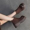 Johnature Genuine Leather Thick Soled Ankle Boots Retro Back Zipper Cowhide Commuting Women's Platform Shoes