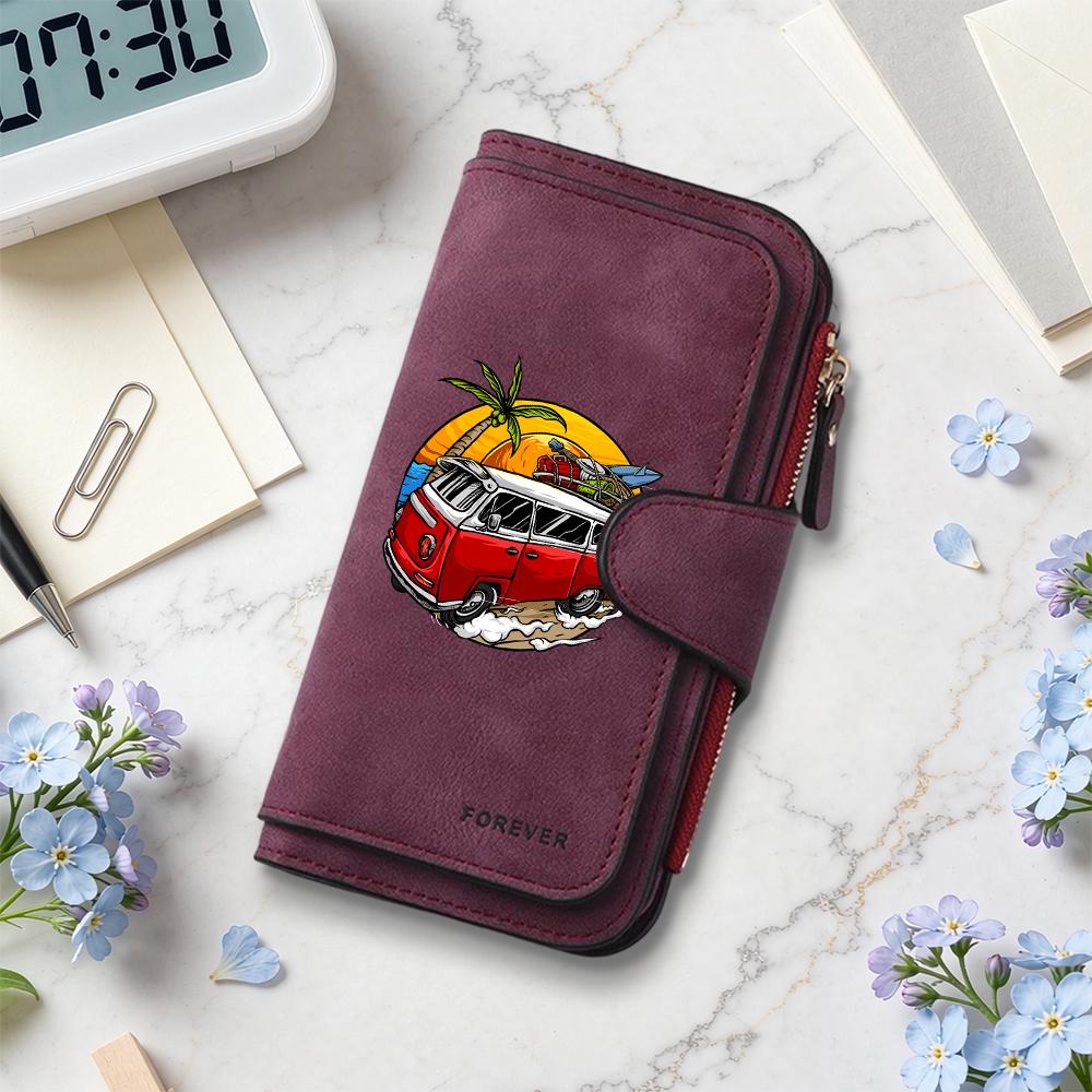 Vintage Summer Van Printed Long Wallet Casual Fashion Portable Multi Card Holder for Daily Use