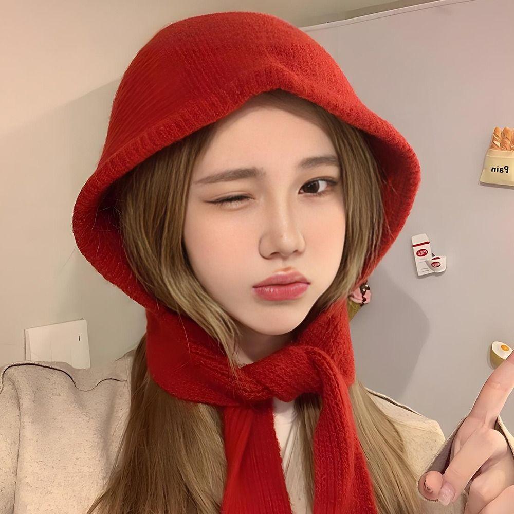 Thicken Warm Korean Ins Hood Scarf Windproof Ear Protection Hat Balaclava Hat  Autumn and Winter