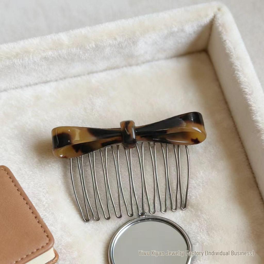Korean-Japanese Style Acetate Bow Hair Comb for Women – Elegant Hair Bun & Bangs Accessory