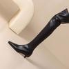Krazing Pot Cow Skin Autumn Winter Shoes Low Heels Elastic Boots Big Size 46 Women Keep Warm Over-the-knee Boots