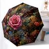 1pc Sturdy 8-Bone Auto Umbrella, Dewy Red Rose Umbrella, Digital Printed, Foldable Umbrella for On-the-Go Outdoor Use