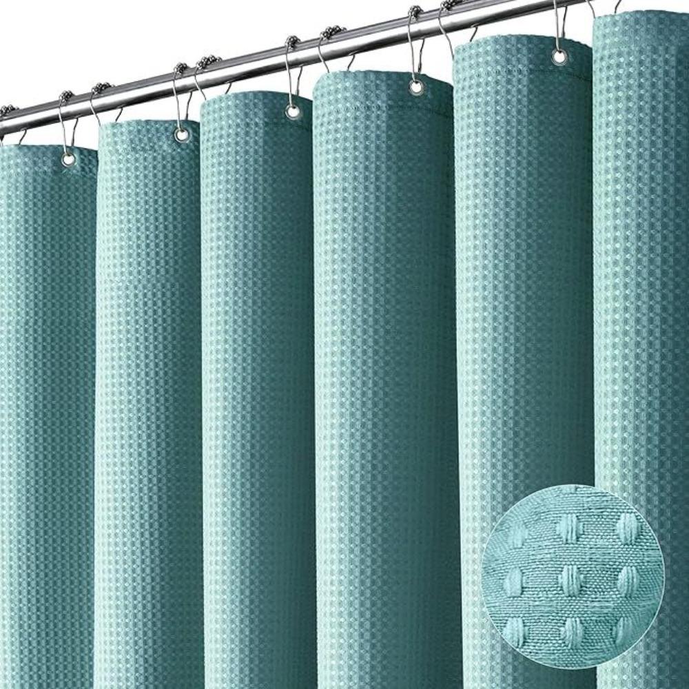 Mildew-proof Plain Waffle Shower Curtain Solid Color Bathroom Partition Curtain  Hotel