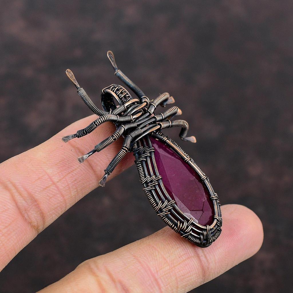 Faceted Kashmir Ruby Copper Pendant Wire Wrapped Pendant Handmade Copper Wire Wrap Jewelry Gift For Her Spider Pendant Real Gemstone Jewelry