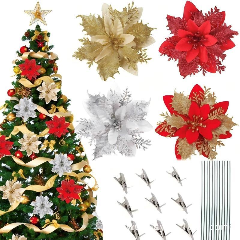 14cm Gold Powder Christmas Flower Wreath & Tree Decoration - 2025 Collection