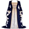 European and American Style Gold Velvet Lap-up Trumpet Sleeves Vintage Medieval Long Dress Dress