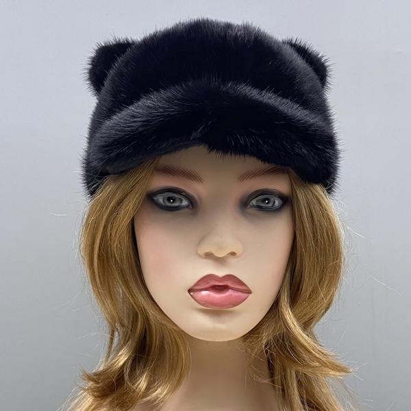 

Natural Mink Fur Ear Hat Women Winter Cute Stylish Warm Girls Tail Hats One Size чорний