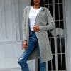 Women's Loose Knitted Mid-length Hooded Cardigan Cable Coat