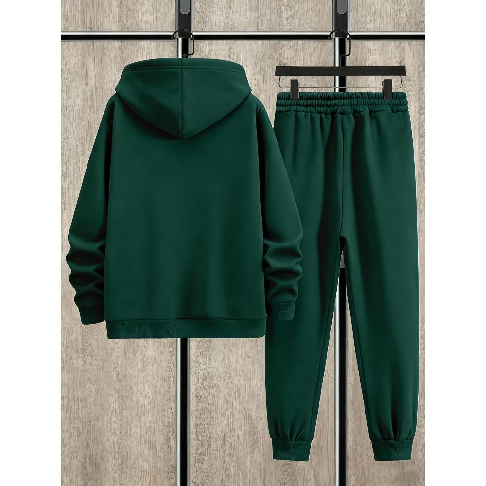 Fashionable Casual Men's Set, Printed Drawstring Pocket Hoodie and Drawstring Outdoor Casual Sports Pants Set, Cool Set