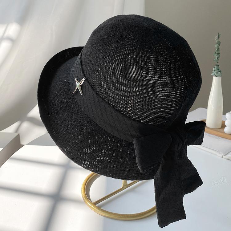 

Весенне-летняя дышащая шляпа от солнца из хлопка и льна, литературный бант с деформированным краем, солнцезащитная шляпа для бассейна, универсальная шляпа-ведро для женщин M（56-58cm）