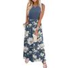Sleeveless Floral Print Maxi Dress for Women Casual Waist Defined Long Dress Lightweight Summer Style Crew Neck