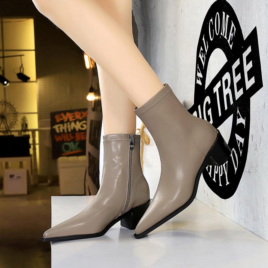 Fashion Fashion Women Ankle Boots Chelsea Boots Brown Shoes Autumn Winter Ladies Pointed Toe Side Zipper Sexy Chunky High Heels Booties
