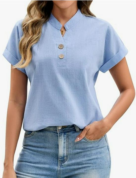

2026 Spring/Summer Women s Solid Color Puff Sleeve Shirt XL небо синє кольору
