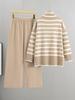 Women's Striped Knit Sweater & Wide-Leg Pants Casual Two-Piece Set for Autumn/Winter