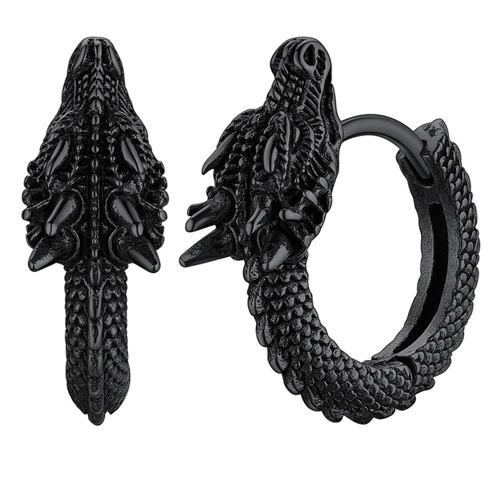 

Серьги-кольца «Дракон» из нержавеющей стали, серьги-пусеты из нержавеющей стали, унисекс-украшения, стильный аксессуар для вечеринки и повседневной носки чёрный