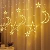 Solar LED Colorful Flashing Star & Moon Curtain Lights for Shop Windows and Outdoor Decor