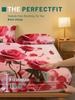 1 Simple Modern Plant Flower Pink Rose Digital Printed Frosted Fitted Sheet,bedroom Printed Bed cover,bedding(No Pillowcase)