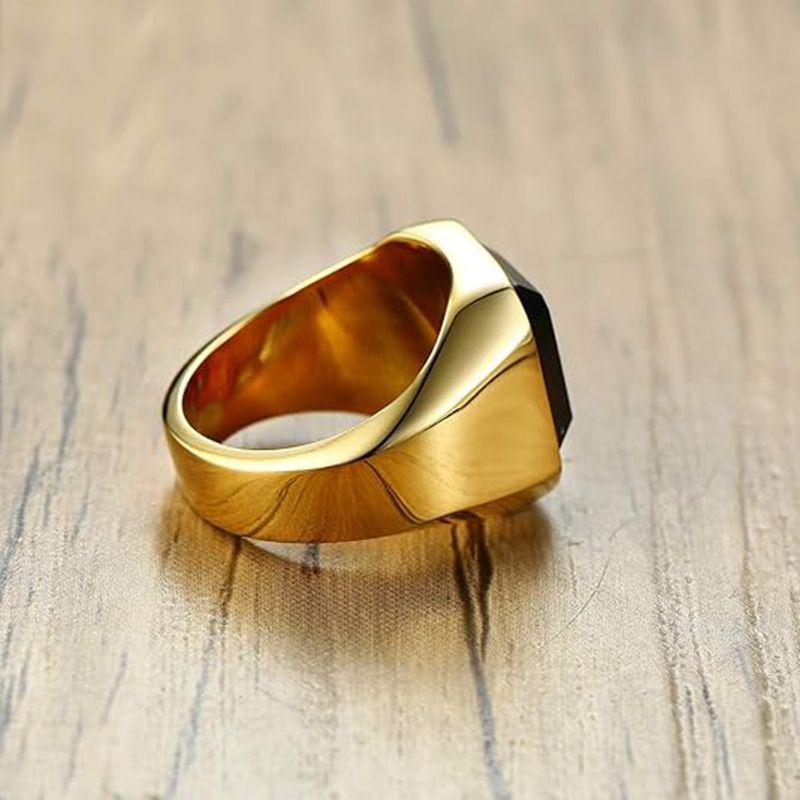 Man Ring Black Carnelian Signet Rings Stainless Steel Square Pinky Rings Gents Wealth and Rich Status Jewelry