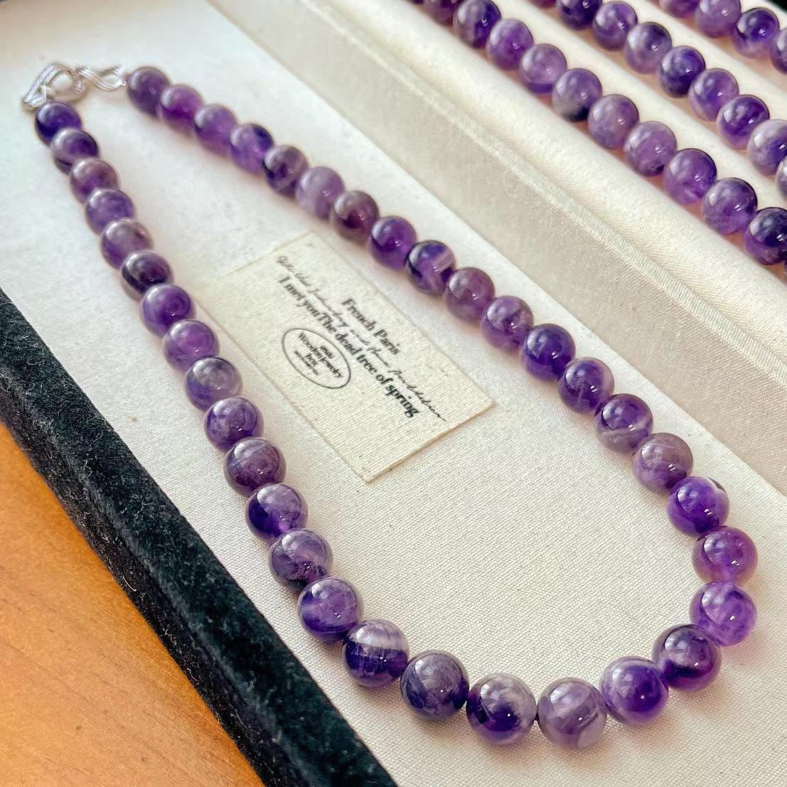 

Vintage Striped Crescent Natural Amethyst Necklace Clavicle Chain Neck Chain 10Mm Atmospheric Necklace