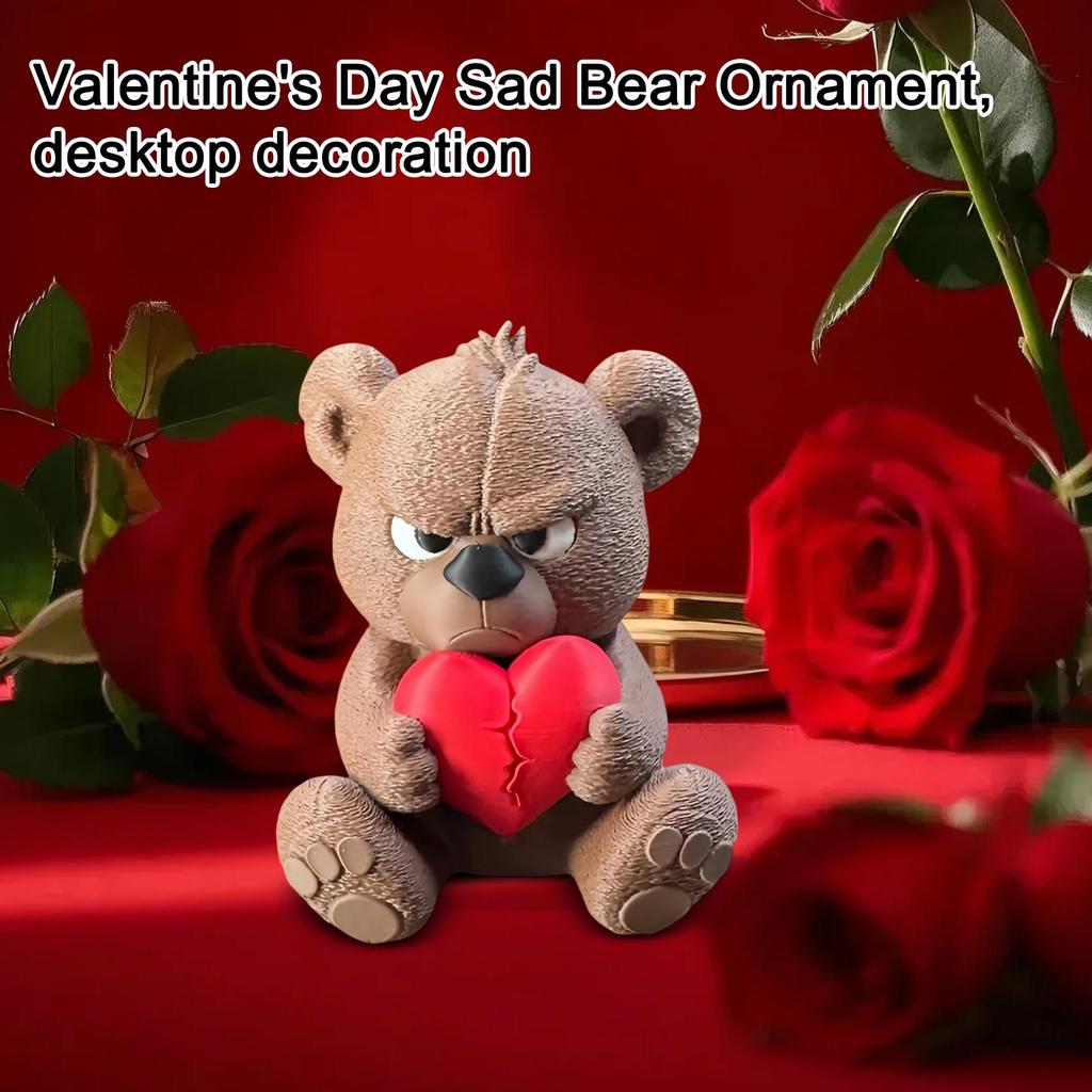 Angry Bear Figurine With Broken Heart,Valentine's Day Decor For Home Tabletop, Unique Gift For Her Him Boyfriend Girlfriend