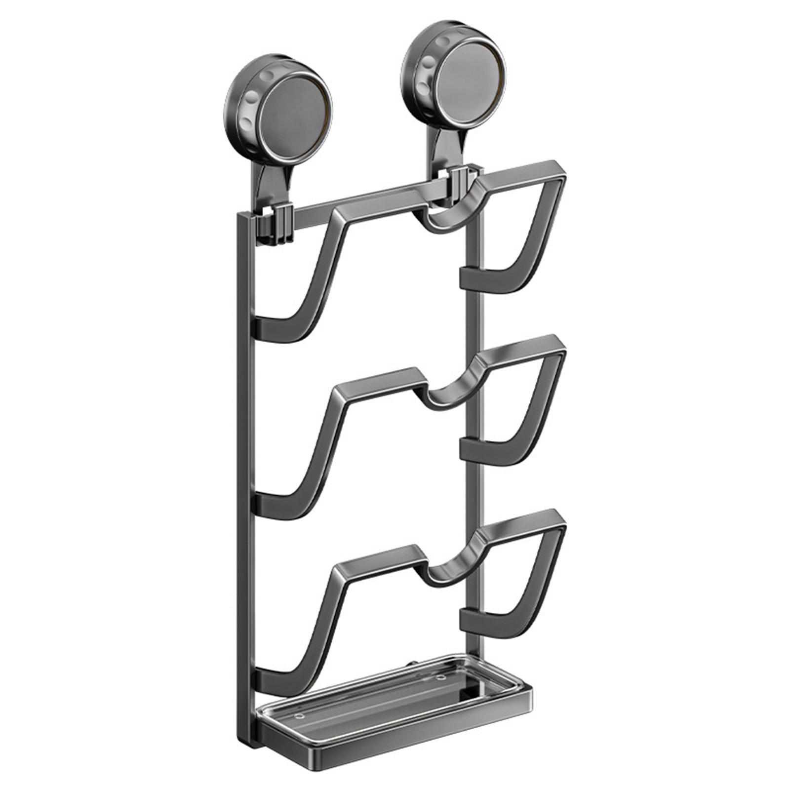 

Pot Lid Organizer Space Saving Unique Rustproof with Suction Cups Kitchen Storage 3 Tier серый