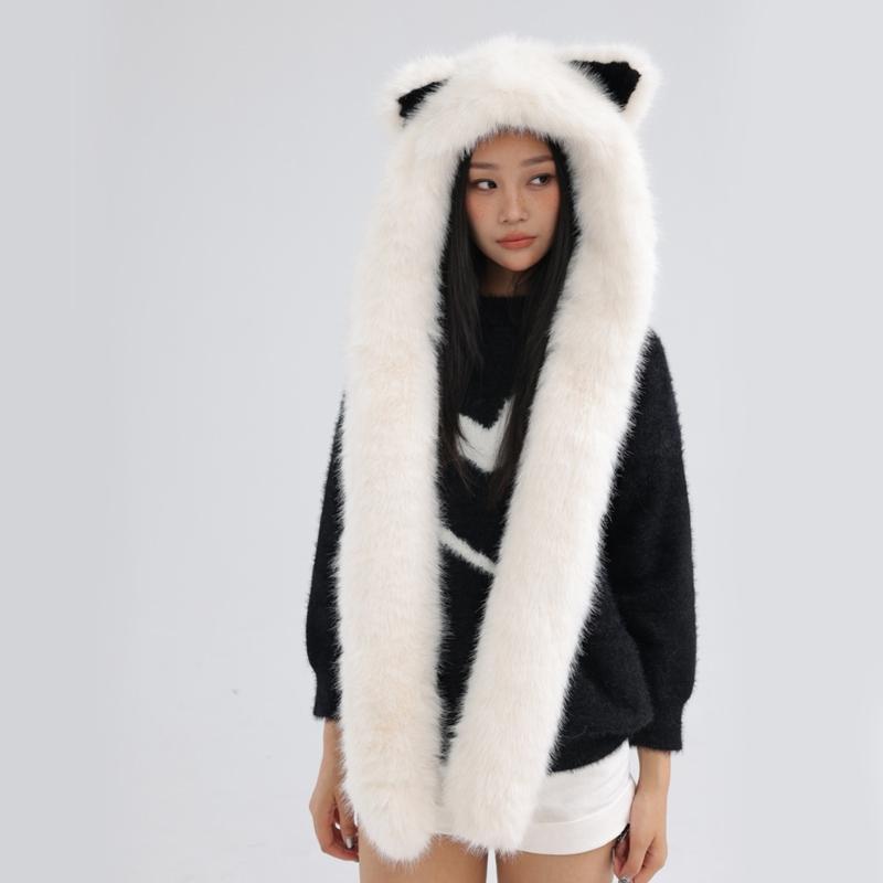 Thicken Warm Scarf Hat Lovely Foxs Ears Women Hat Outdoor Earflap Children Hat for Winter Warmth and Fashionable Look