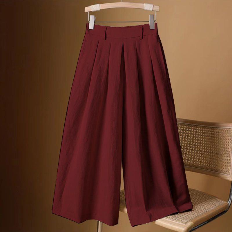 Women's High Waist Cotton-Linen Drape Wide-Leg Skirt Pants - Elastic, Thin, Versatile, 2025 Style
