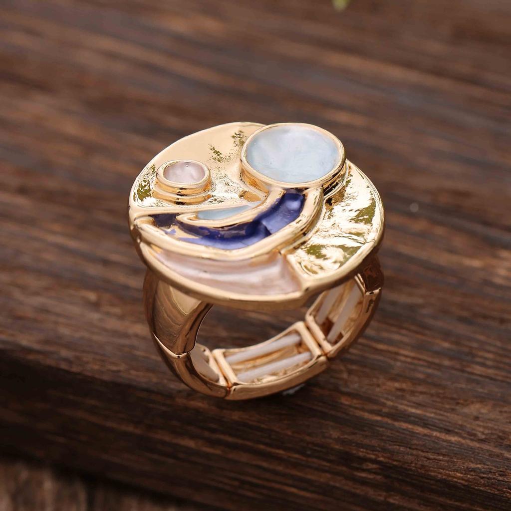Enamel Geometric Flower Elastic Ring, Women's Fashion High-end Rose Alloy Ring