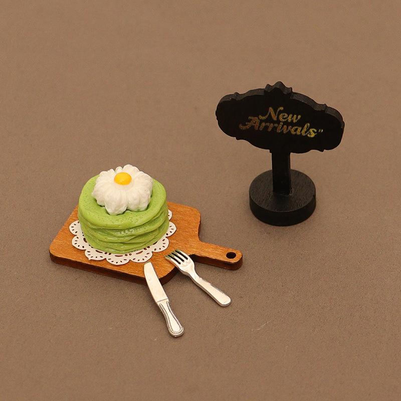 6Pcs/Set Cute Miniature Food Toy Dollhouse Mini Cake Pad Paper Tray Knife And Fork Model For Doll Kitchen Accessories