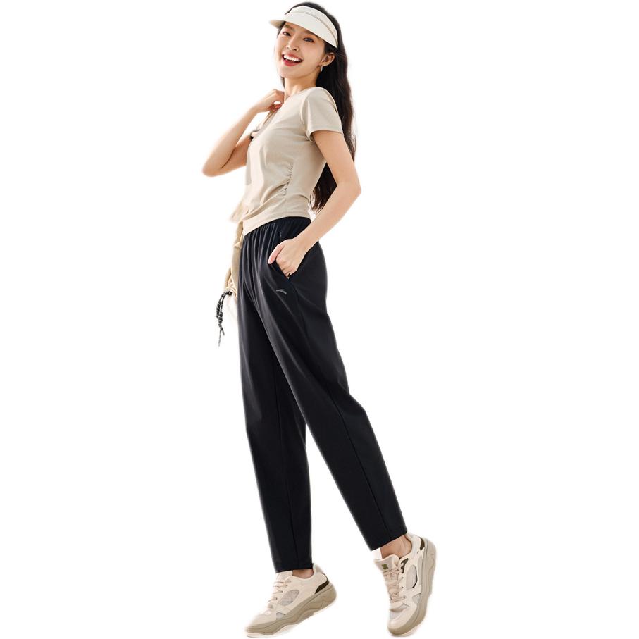 Anta Sports Lifestyle Series Solid Color Comfortable Versatile Simple Knitted Sports Pants Women Bottoms Black 962527302-3