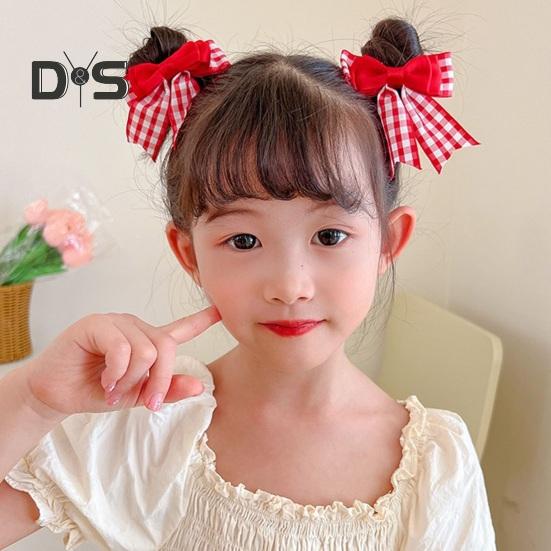 3 Pairs Strawberry Bow Charm Hair Clips Red Plaid Hairpins Anti-slip Teeth Women Girls Christmas Hair Accessories