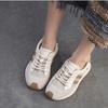 Johnature Sports Casual Women's Shoes Breathable Mesh Splicing Genuine Leather Lace Up Comfortable Sneakers