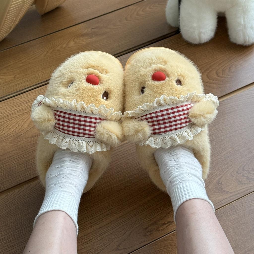 Cartoon Bear Cotton Slippers Women Autumn Winter Home Anti Slip Warm Slippers Winter Indoor Plush Slippers