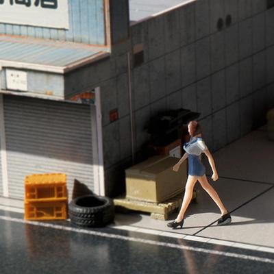 1:64 Scale Girl Figure Character Model for Miniature Scene Hand Painted Collection with Short Skirt