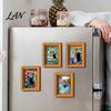 Decorative Fridge Magnets Oil Painting Cat Refrigerator Magnet, Wooden Frame Black Pattern Magnet Decor Theme Retro Rectangle Magnetic Decoration Home