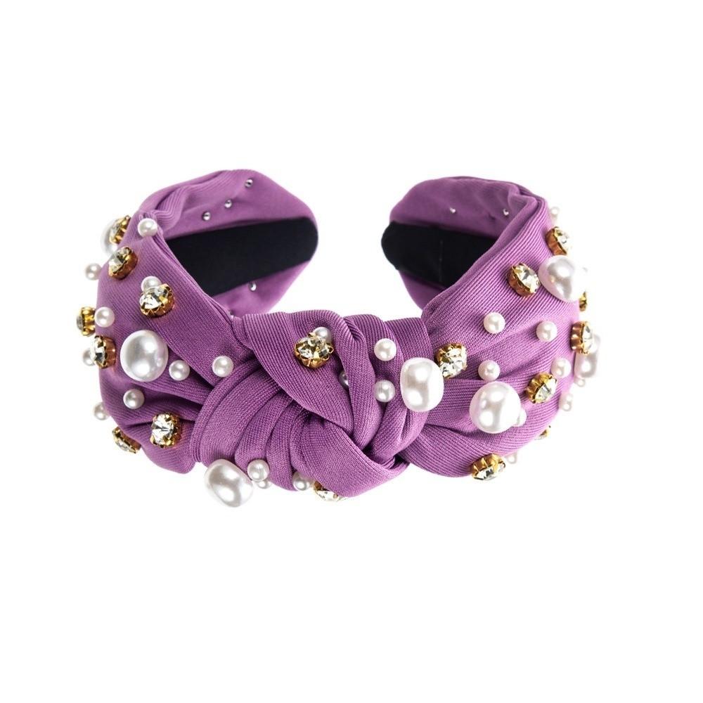 Nail Pearl Head Hoop Solid Color Baroque Headband Vintage Rhinestone Pearl Hairband Adult