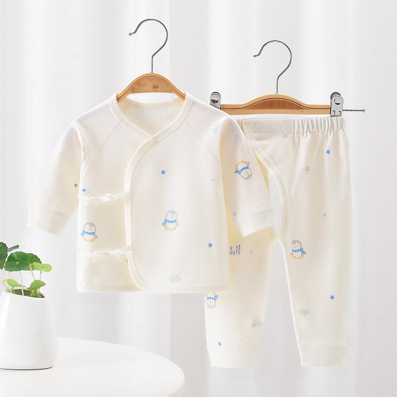 Set Haine Bumbac Toamnă Bebeluș: Salopetă Velcro pentru Nou-născut cu Croi Deschis