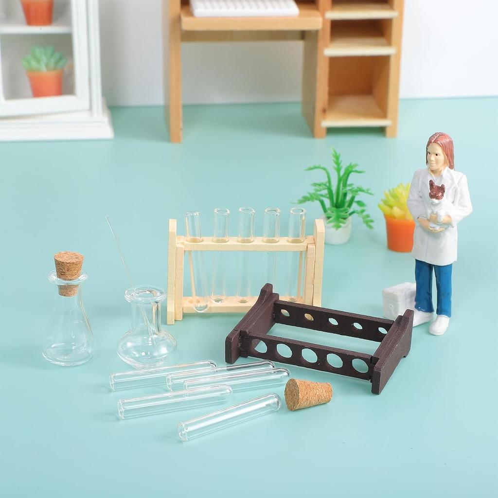 BESTonZON 2 Sets Scale Equipment Glass Household Doll House Set Dollhouse Miniature Test Tubes Wood Decorations Tiny House Test Tubes Mini House