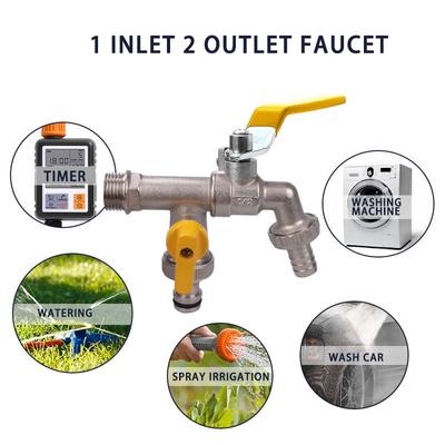 Adattatore per rubinetto per tubo da giardino 1/2 '' Connettore per serbatoio dell'acqua IBC Connettore per irrigazione a 2 vie a 1 via Rubinetto in ottone Raccordo congiunto Valvola a sfera