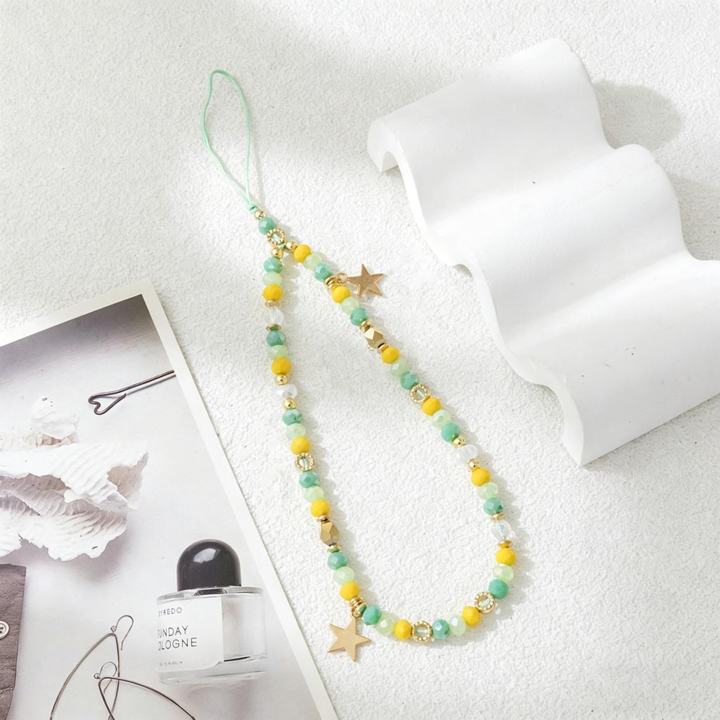 Cute Acrylic Wristband Mobile Phone Strap Five-Pointed Star Keychain Phone Bead Charm Straps Beaded Lanyard Decorative