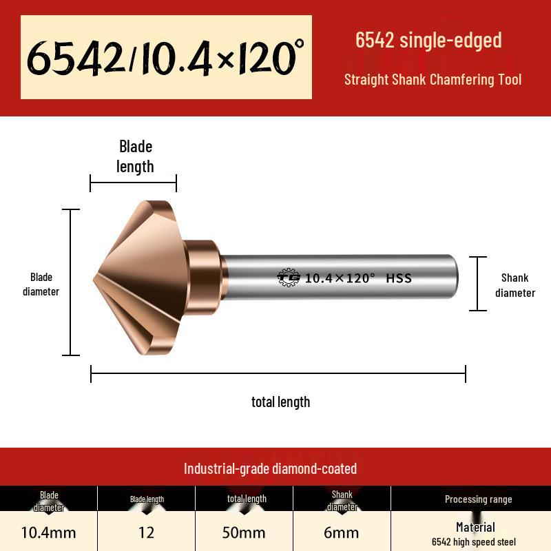 Tiangong 6542 Cobalt HSS 60° Single-Edge Chamfering, Deburring, and Countersink Cutter with Straight Shank.