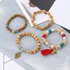Wooden Tassel Bracelet For Men and Women 4PCS Retro Alloy Elephant Leaf Crystal Bracelet