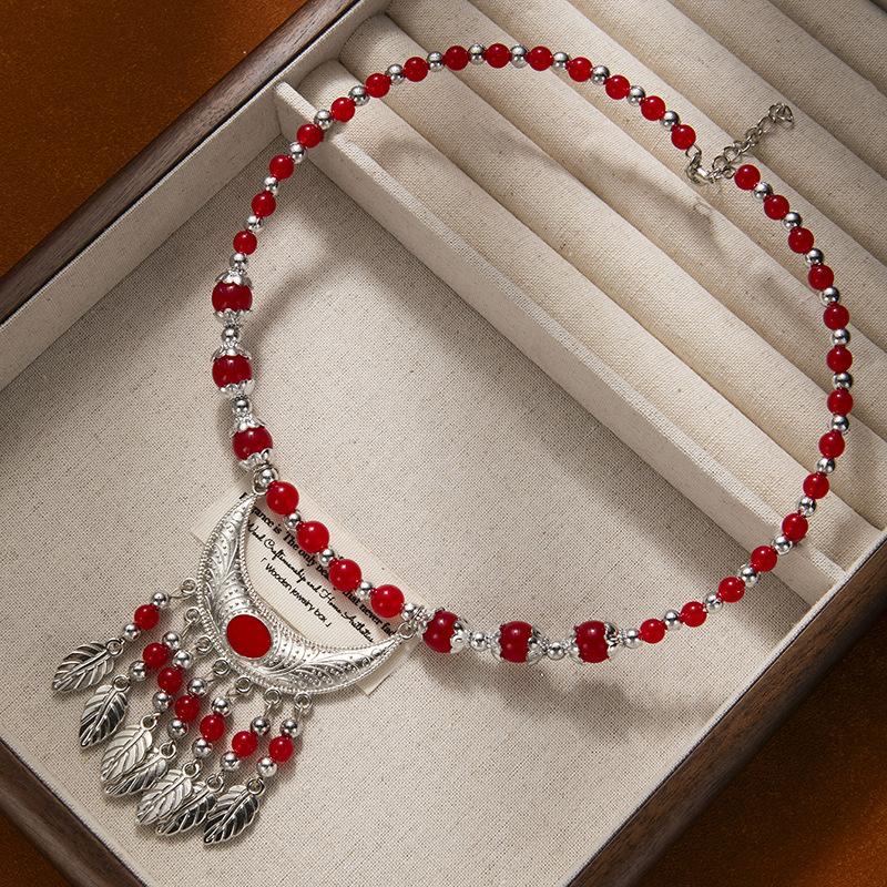 Ethnic-style Colorful Beaded Forehead Eyebrow Center Tassel Hair Accessory Tibetan-style Retro CollarNecklace and Headwear