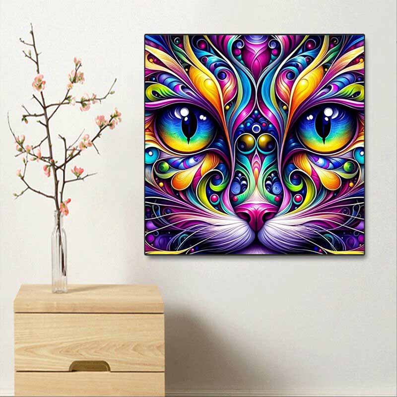 New Arrival 5D DIY Full Circle Diamond Painting "Colorful Cat" Embroidery Cross Stitch Home Decor Gift