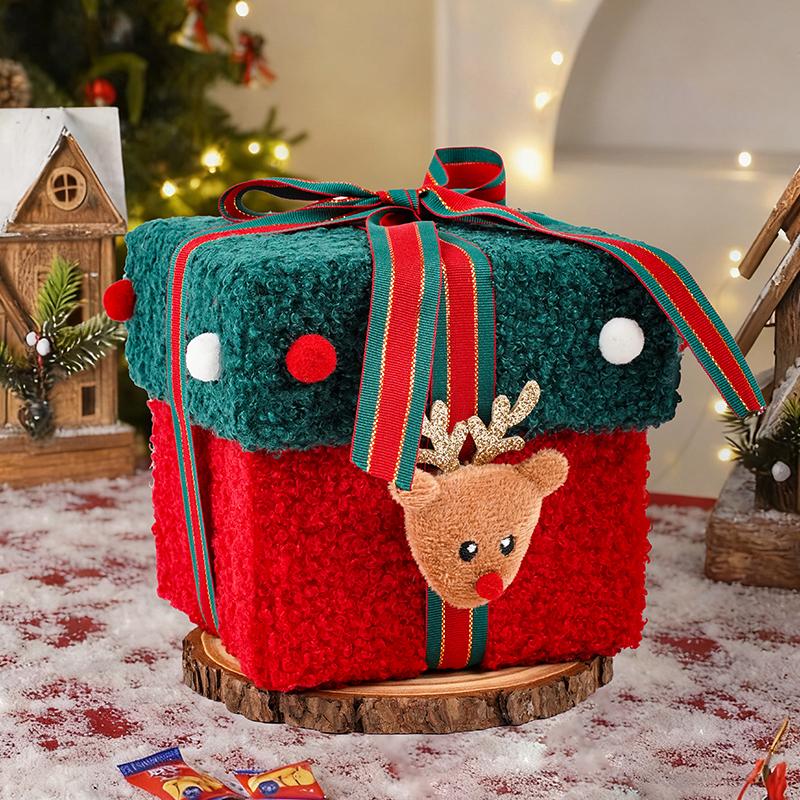 Weihnachtsgeschenkbox Rentier Weihnachtsbaum Filzbox mit Schleife Multifunktionale Plüsch Süßigkeiten Leckerlibox für kleine Geschenke Snacks Christma
