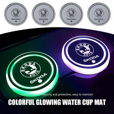 Cqmes7 For Car Luminous Water Cup Pad LED Atmosphere Light Kodiaq Octavia 2 3 Rapid Karoq Fabia Kamiq Superb