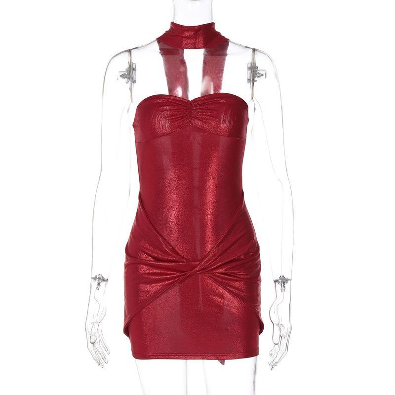 

V-neck Strapless and Hip Hugging Dressv Collar Low-Cut Buttock Dress Red S