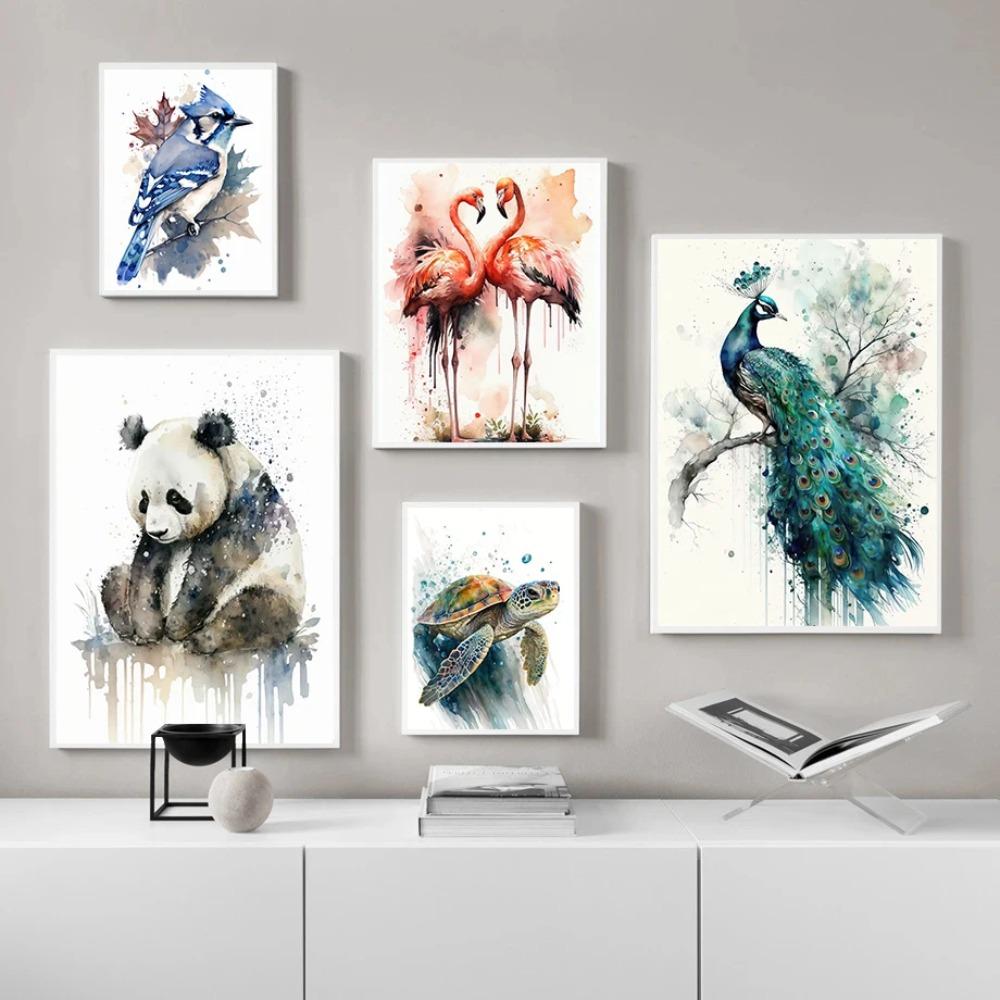Safari Animals Watercolor Posters Colorful Children Prints Rainbow Animal Canvas Painting Wall Art Pictures Home Kids Room Decor