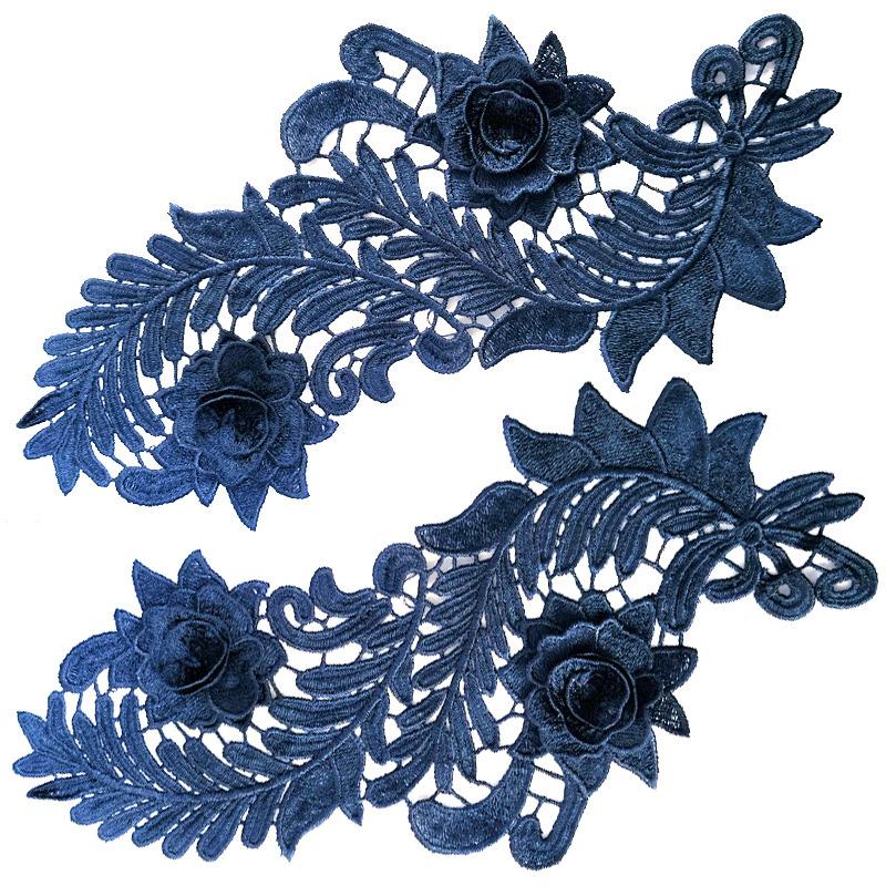 1 Pair Flower Fabric Appliques for Fashion Clothing Clothes Dress Decor 3D Hollow Water Soluble DIY Crafts Lace Embroidery